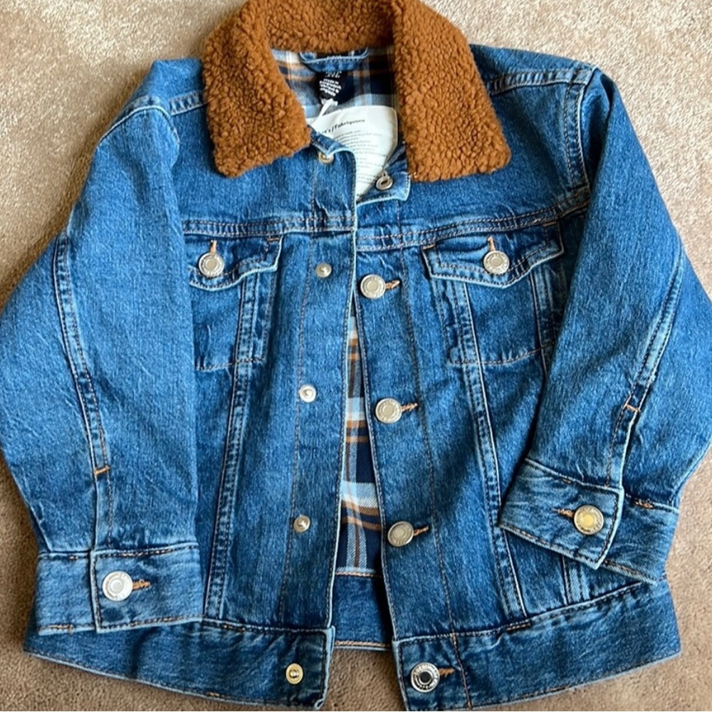H&M Kids Blue Denim Jacket with Brown Collar